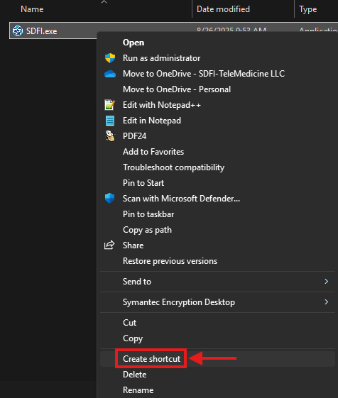 Create SDFI Shortcut